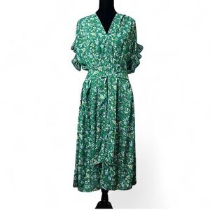 MAX STUDIO Green Pleated Midi Dress L NWOT